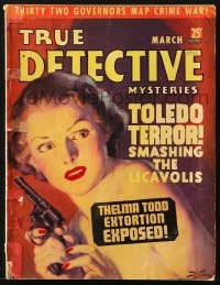 5s603 TRUE DETECTIVE magazine March 1936 Thelma Todd extortion exposed, great Stevens cover art!