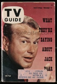 5s612 TV GUIDE magazine November 1, 1958 what they're saying about Jack Paar!