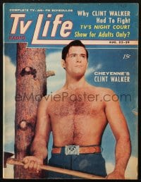 5s616 TV RADIO LIFE magazine August 23, 1958 Cheyenne's Clint Walker barechested with axe!