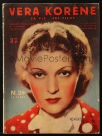 5s626 VERA KORENE French magazine November 30, 1938 great cover portrait of the Ukrainian actress!