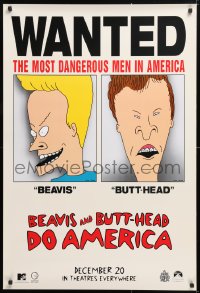 5t095 BEAVIS & BUTT-HEAD DO AMERICA teaser 1sh 1996 Mike Judge, most dangerous men in America!