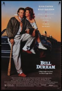 5t155 BULL DURHAM 1sh 1988 great image of baseball player Kevin Costner & sexy Susan Sarandon