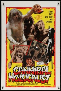 5t161 CANNIBAL HOLOCAUST 1sh 1985 rare full-color one-sheet with gruesome image!
