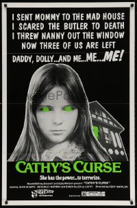 5t176 CATHY'S CURSE 1sh 1977 creepy image of Linda Koot, she has the power to terrorize!