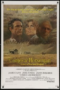 5t201 COMES A HORSEMAN 1sh 1978 art of James Caan, Jane Fonda & Jason Robards in sky by McGinnis!