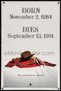 5t328 FREDDY'S DEAD teaser 1sh 1991 cool image of Krueger's sweater, hat, and claws!