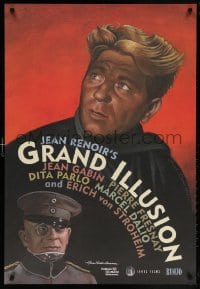 5t362 GRAND ILLUSION 27x39 1sh R1999 Jean Renoir anti-war classic, art of Erich von Stroheim & Gabin!