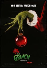 5t375 GRINCH teaser DS 1sh 2000 Carrey, Howard, Dr. Seuss' classic Christmas story, broken ornament!