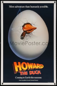 5t420 HOWARD THE DUCK teaser 1sh 1986 George Lucas, great art of hatching egg with cigar in mouth!