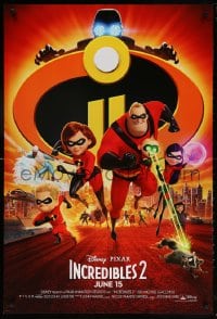 5t441 INCREDIBLES 2 advance DS 1sh 2018 Disney/Pixar, Nelson, Hunter, wacky, montage of cast!