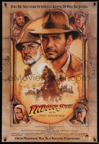 5t444 INDIANA JONES & THE LAST CRUSADE advance 1sh 1989 Ford/Connery over a brown background by Drew