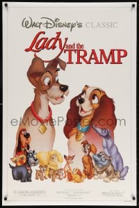 5t504 LADY & THE TRAMP 1sh R1986 Walt Disney romantic canine dog classic cartoon!