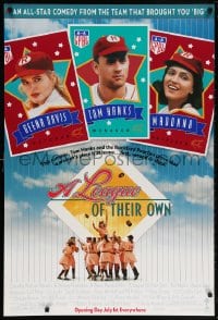 5t512 LEAGUE OF THEIR OWN advance 1sh 1992 Tom Hanks, Madonna, Davis, women's baseball!