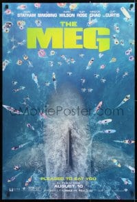 5t572 MEG teaser DS 1sh 2018 image of giant megalodon and terrified swimmers, pleased to eat you!