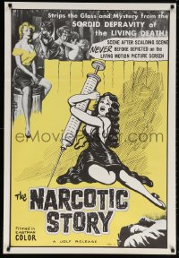 5t610 NARCOTIC STORY 1sh 1958 great drug needle image, sordid depravity of the living death!