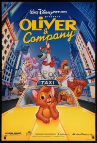 5t629 OLIVER & COMPANY DS 1sh R1996 Disney cartoon cats & dogs in New York City!