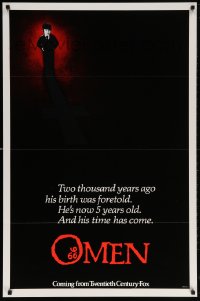 5t630 OMEN style B recalled int'l teaser 1sh 1976 Satanic horror, unused inverted cross image!