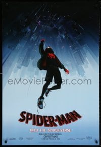 5t811 SPIDER-MAN INTO THE SPIDER-VERSE teaser DS 1sh 2018 Cage in title role falling into city!