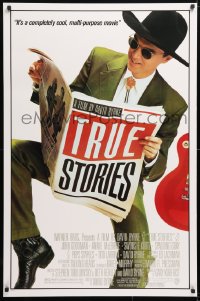 5t918 TRUE STORIES 1sh 1986 giant image of star & director David Byrne reading newspaper!