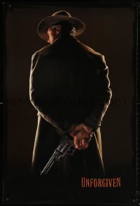 5t934 UNFORGIVEN teaser 1sh 1992 gunslinger Clint Eastwood w/back turned, undated design!