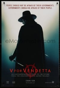 5t941 V FOR VENDETTA teaser DS 1sh 2005 Wachowskis, Natalie Portman, silhouette of Hugo Weaving!