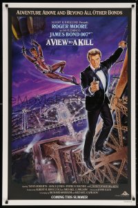 5t947 VIEW TO A KILL advance 1sh 1985 art of Roger Moore & Jones by Goozee over purple background!