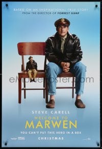 5t960 WELCOME TO MARWEN teaser DS 1sh 2018 directed by Robert Zemeckis, seated Steve Carell!