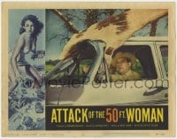 5w254 ATTACK OF THE 50 FT WOMAN LC #6 1958 special effects image of enormous hand grabbing car!