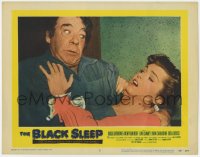 5w280 BLACK SLEEP LC #3 1956 close up of crazed Lon Chaney Jr. choking his Patricia Blair!