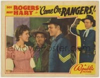 5w337 COME ON RANGERS LC 1938 c/u of soldier Roy Rogers in uniform smiling at pretty Mary Hart!