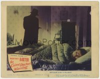 5w354 CRIME DOCTOR'S WARNING LC 1945 shadowy figure with gun looms over Warner Baxter in bed!