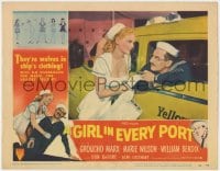 5w460 GIRL IN EVERY PORT LC #2 1952 Groucho Marx in Yellow Cab flirting with sexy Marie Wilson!