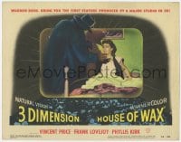 5w498 HOUSE OF WAX LC #7 1953 cool 3-D image of Vincent Price about to choke Phyllis Kirk in bed!