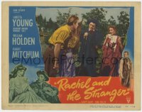 5w710 RACHEL & THE STRANGER LC #3 1948 Loretta Young, William Holden & Robert Mitchum by horse!