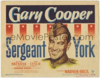 5w158 SERGEANT YORK TC R1949 great headshot art of Gary Cooper in uniform, Howard Hawks classic!
