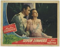 5w772 SEVEN SINNERS LC 1940 romantic close up of John Wayne in uniform by pretty Anna Lee!