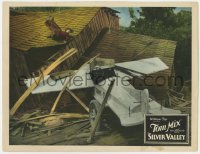 5w788 SILVER VALLEY LC 1927 great image of Tom Mix crashing his car-airplane into a barn!