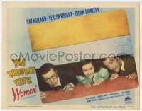5w891 TROUBLE WITH WOMEN LC #1 1946 Ray Milland, Teresa Wright & Brian Donlevy hiding under bed!