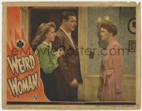 5w936 WEIRD WOMAN LC 1944 Lon Chaney Jr. & Anne Gwynne stare at Elizabeth Russell in bath robe!