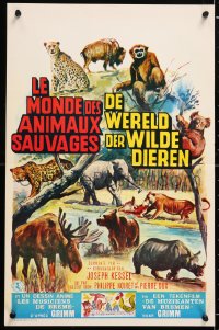 5y352 LE MONDE DES ANIMAUX SAUVAGES Belgian 1960s cool artwork of wild animals!
