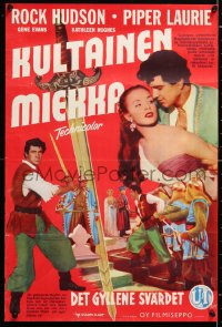 5y162 GOLDEN BLADE Finnish 1954 different images of Rock Hudson & sexy Piper Laurie!