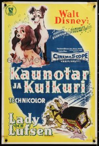 5y184 LADY & THE TRAMP Finnish 1955 Walt Disney romantic canine dog classic cartoon!