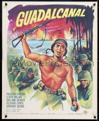 5y876 GUADALCANAL DIARY French 18x22 R1960s Grinsson art of Preston Foster in battle!