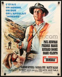 5y890 HOMBRE French 18x22 1966 cool art of Paul Newman by Boris Grinsson, directed by Martin Ritt!