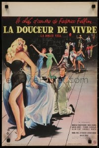 5y906 LA DOLCE VITA French 16x24 1960 Federico Fellini, Mastroianni, sexy Ekberg by Yves Thos.!