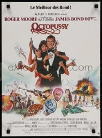 5y930 OCTOPUSSY French 15x20 1983 art of sexy Maud Adams & Roger Moore as James Bond by Goozee!