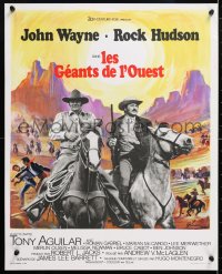 5y979 UNDEFEATED French 18x22 1969 John Wayne & Rock Hudson, wonderful Grinsson landscape art!