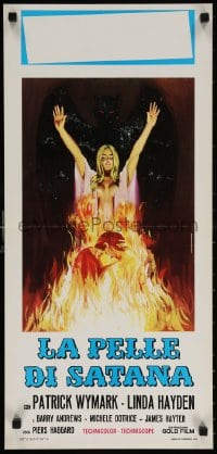 5y605 BLOOD ON SATAN'S CLAW Italian locandina 1971 Piovano art of sexy girl, demon and flames!