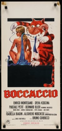 5y606 BOCCACCIO Italian locandina 1972 Bruno Corbucci, sexy and wacky woman and tiger artwork!