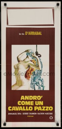 5y660 I WILL WALK LIKE A CRAZY HORSE Italian locandina 1975 art of naked woman & hanging skeleton!